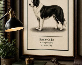 Victorian Border Collie Dog Print – Antique Style Canine Wall Art