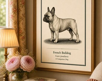 Vintage French Bulldog Print – Victorian Engraving Style Dog Art