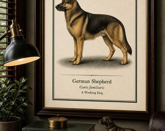 Vintage German Shepherd Dog Print – Victorian Engraving Style Wall Art