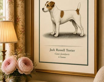 Victorian Jack Russell Terrier Print – Vintage Dog Wall Art, Antique Engraving Style Poster