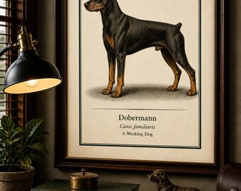 Vintage Dobermann Dog Print – Victorian Engraving Style Wall Art