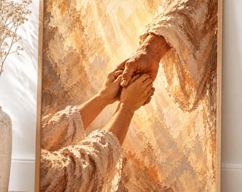 Jesus Holding Hands Wall Art, Christian Faith Printable, Religious Oil Painting, Digital Download