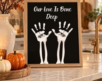 Halloween Handprint Art for 2 Kids, Our Love Is Bone Deep, Skeleton Handprint Keepsake, Sibling Craft, Printable PDF, A4 & US Letter