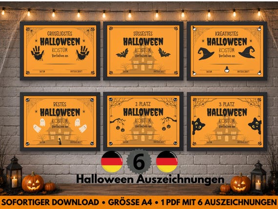 Halloween Zertifikate für Kinder | 6 Halloween Auszeichnungen, A4 | Sofortiger Download | Druckbare PDF-Datei