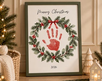 Christmas Handprint Art 2026, Kids Handprint Keepsake, Christmas Wreath Printable, Toddler Christmas Craft, Holiday Gift for Parents