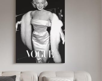 Marilyn Monroe Vogue Poster | Vintage Hollywood Print | Black White Fashion Wall Art | Old Hollywood Vogue Print | Fashion Decor | Printable
