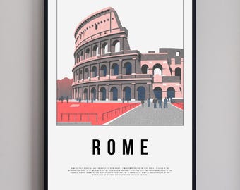 Impressão artística de Roma para parede – Pôster minimalista da cidade, ilustração moderna de viagem, decoração de parede em estilo escandinavo, impressão de design estético.