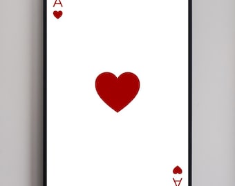 Pôster de cartas de baralho Copas Francesas em vermelho | Decoração de parede moderna e estética para o seu quarto