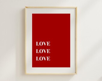 Pôster de amor em vermelho | Decoração de parede estética, moderna e minimalista para sua casa