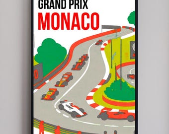 Pôster do Grande Prêmio de Mônaco | Decoração de parede moderna de Fórmula 1 | Ilustração minimalista de corrida | Decoração elegante para fãs de automobilismo