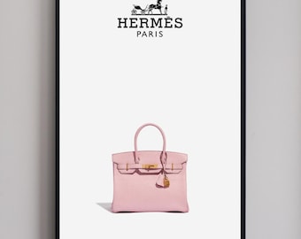 Pôster da Bolsa Birkin para Imprimir, Arte de Parede com Bolsa de Luxo, Impressão de Moda Inspirada em Designers, Decoração Minimalista com Bolsa Rosa | Personalização disponível!