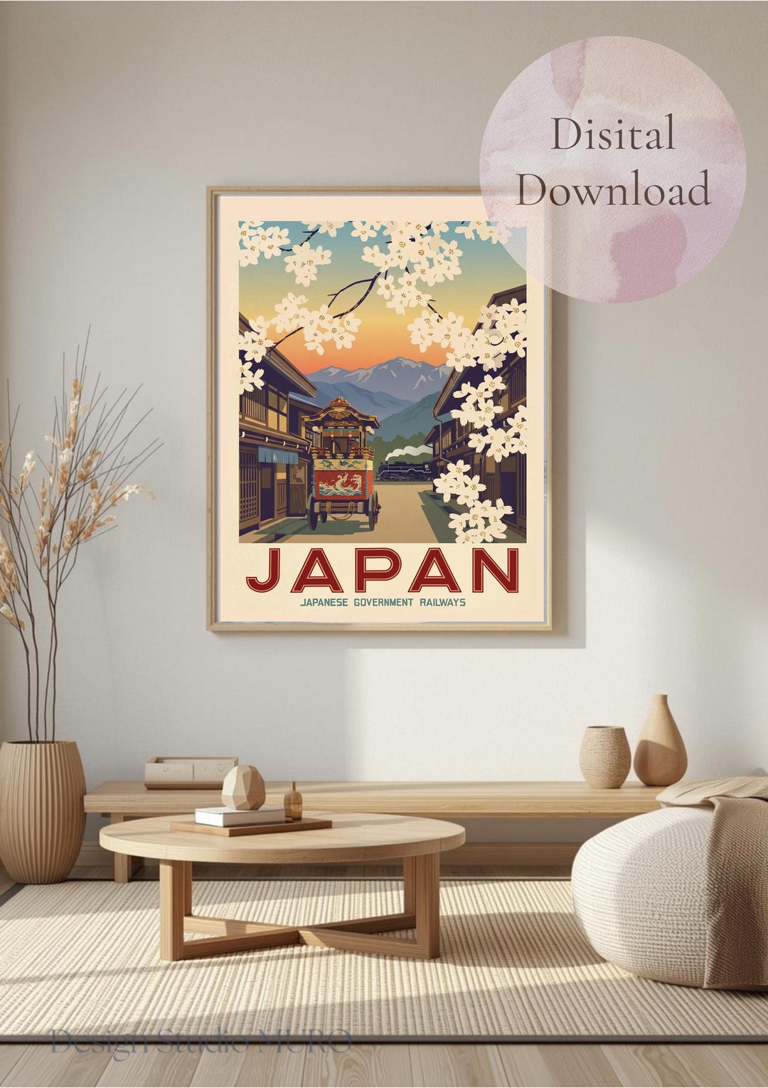 Japan Travel Poster, Vintage Japanese Art Print, Kyoto Sakura Wall Art ...
