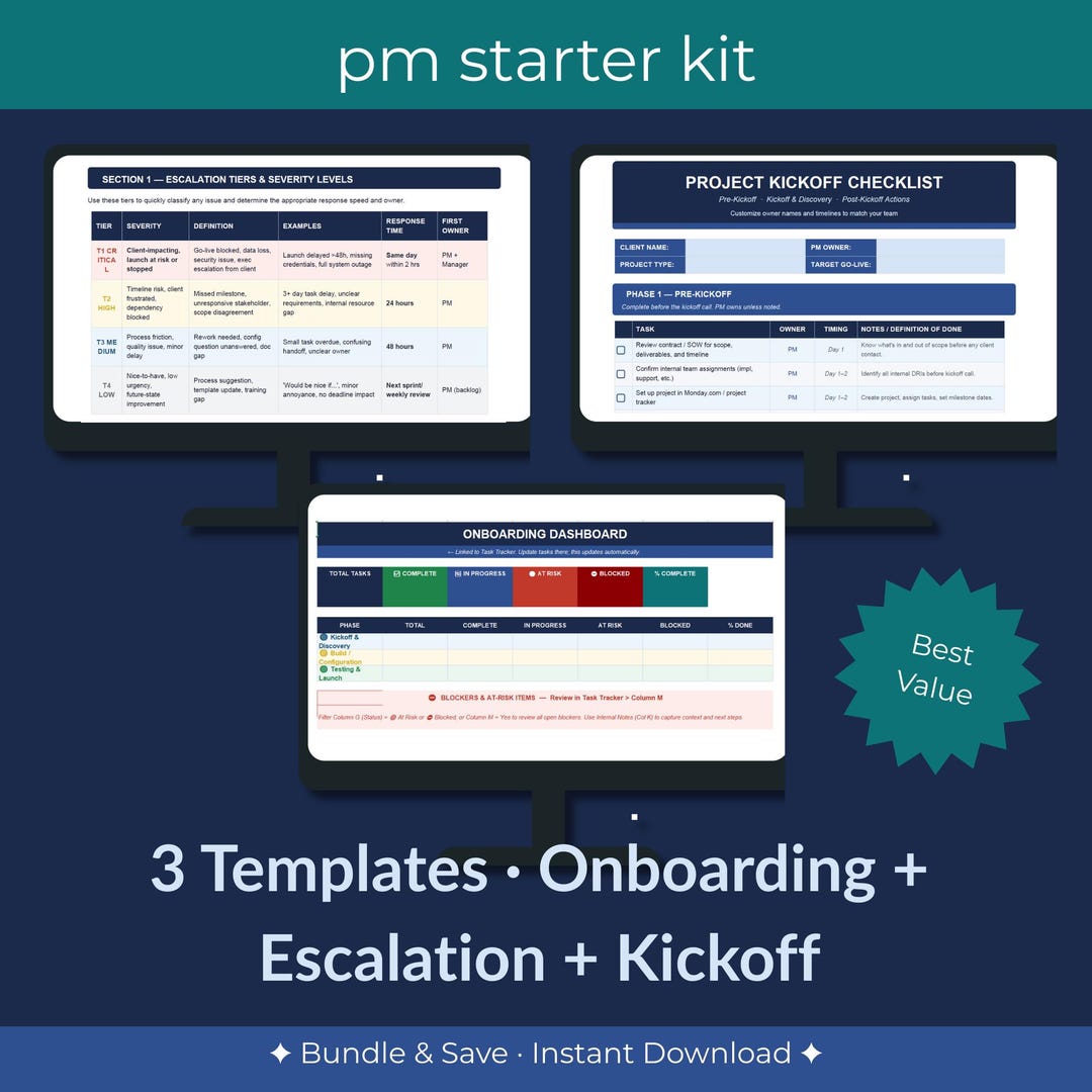 PM Starter Kit | Client Onboarding Tracker + Escalation Framework ...