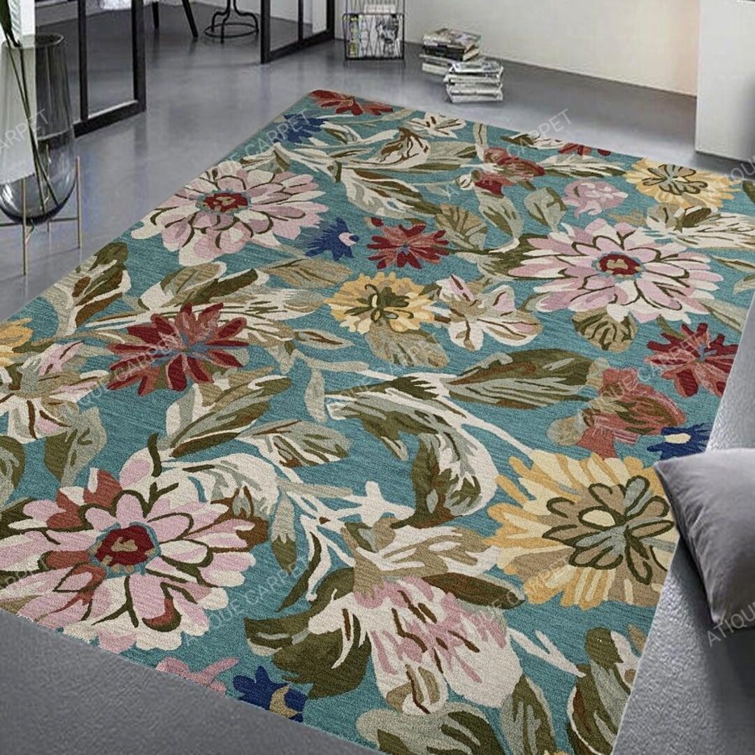Hand Tufted Wool Floral Botanical Area Rug, Colorful Flower Carpet ...