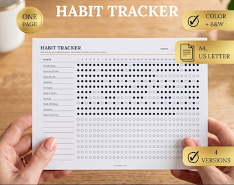 Monthly Habit Tracker Printable, ADHD Habit Tracker, Landscape Routine Tracker, 30 Day Habit Challenge, A4 Letter, 4 Designs