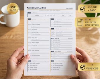 Work Day Planner Printable, Work Schedule Template, Undated Daily Planner, To Do List, Deadlines, A4, A5, Letter, Half, Instant Download