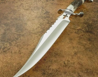 Handmade High Carbon Steel Bowie Knife – 20” Overall Length – Horn Handle with Silver Accents