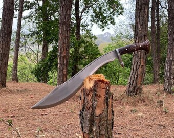 Hand-Forged Carbon Steel Machete Sword | Rosewood Handle, Leather Sheath (18-inch Blade) Gift for him