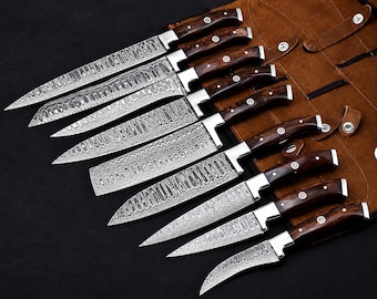 Hand Forged Damascus Chef Set | Personalized Kitchen Knives | Gift for Him | Gift for Her | Groomsmen Gift | Anniversary-Wedding Gift