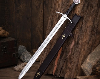 Custom Engraved Accolade Sword | Knights Templar Hand Forged Sword Personalized Medieval Replica