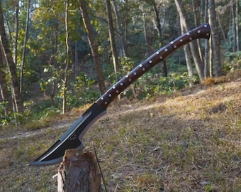 Handmade Angkhola Axe | Blackened Carbon Steel Forged Metal Art, Rustic Display