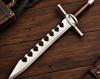 Handmade Carbon Steel Degenbrecher Sword | 23" Fantasy Blade, Leather Handle & Sheath Gift For Groomsmen