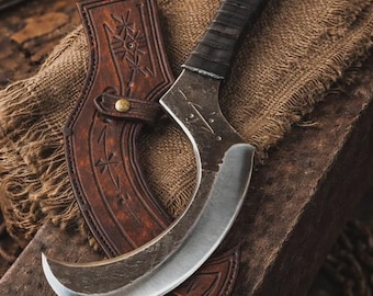 Handmade Carbon Steel Karambit Knife – 14” Forged Blade with Leather Sheath – Viking Curved Knife Gift