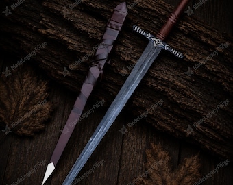 Hand Forged Medieval Long Sword | Viking Fantasy Steel Sword with Scabbard | Decorative Prop & Display Sword | Collectible Wall Decor Gift