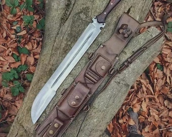 Hand-Forged 5160 Steel Machete: Full Tang Bushcraft Knife w/ Leather Sheath
