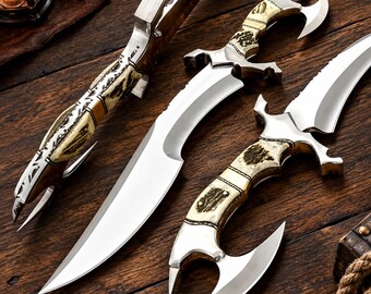 Personalized  Handcrafted Handmade D2 Steel Fantasy Bowie Style Hunting knife with Stag Handle
