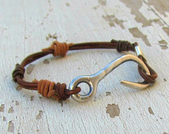 Men Leather Bracelet, Brown Wrap Jewelry, Boho Groom, Western Man Wedding, Gift from Bride, Manly Bangle, Country and Rustic, Bridegroom