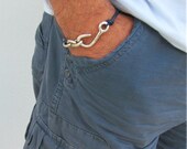 Nautical Bracelet Men, Sailor Bracelet, Fish Hook Bracelet, Blue Navy Leather, Sea Bracelet, Today a Groom, Thank you gift for mentor, Boho