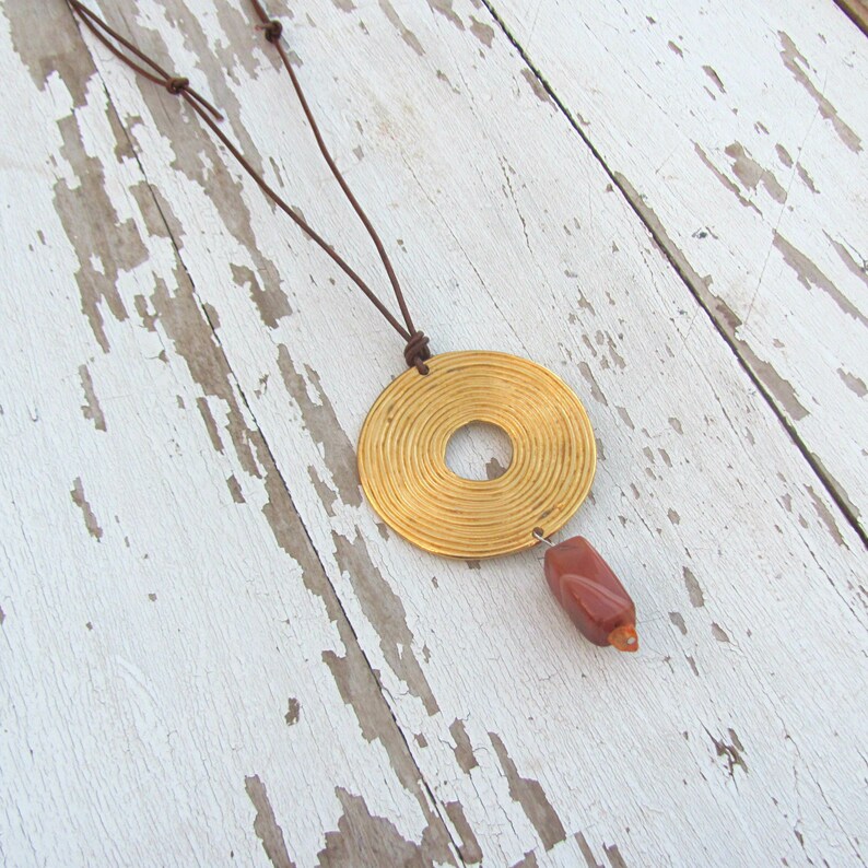Long Necklace Pendant Gold Circle Medallion Lucite Jewelry Etsy