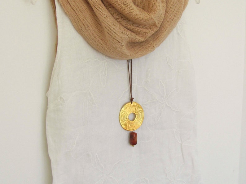 Long Necklace Pendant Gold Circle Medallion Lucite Jewelry Etsy