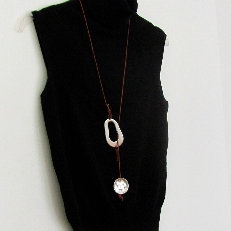 Lariat Drop Necklace Y Shaped Long Leather Cord Bold Etsy
