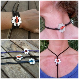 Flower Choker, Garden Wedding Jewelry, Nature Bridesmaid Gift, Set Leather Accessories, Bulk Bracelet, Daisy Lariat Necklace, Boho Wedding image 2