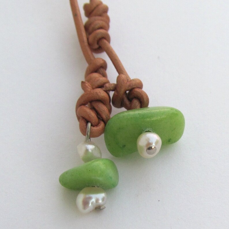 Loop Necklace Gemstone Leather Lariat Freshwater Pearls Etsy