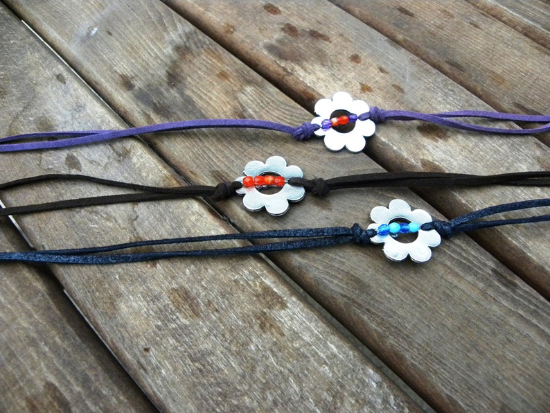 Flower Choker, Garden Wedding Jewelry, Nature Bridesmaid Gift, Set Leather Accessories, Bulk Bracelet, Daisy Lariat Necklace, Boho Wedding image 8