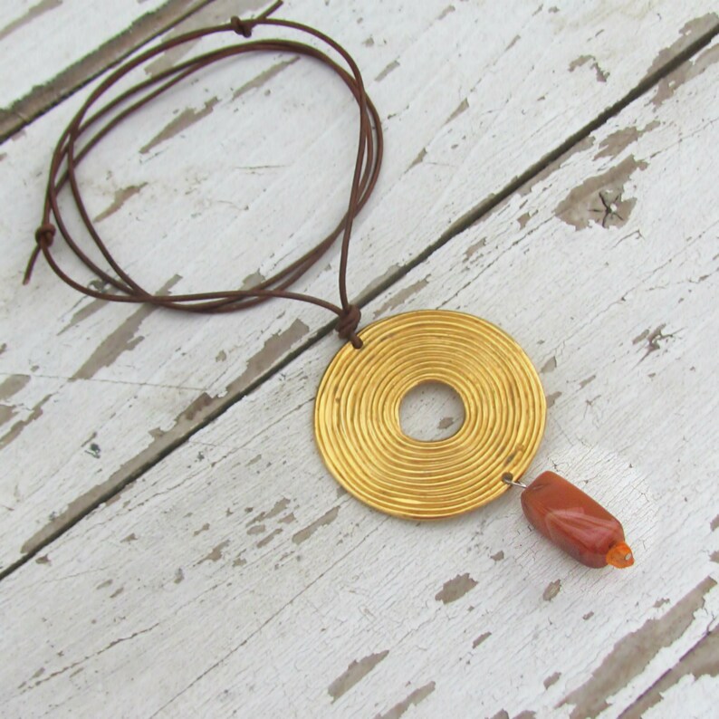 Long Necklace Pendant Gold Circle Medallion Lucite Jewelry Etsy