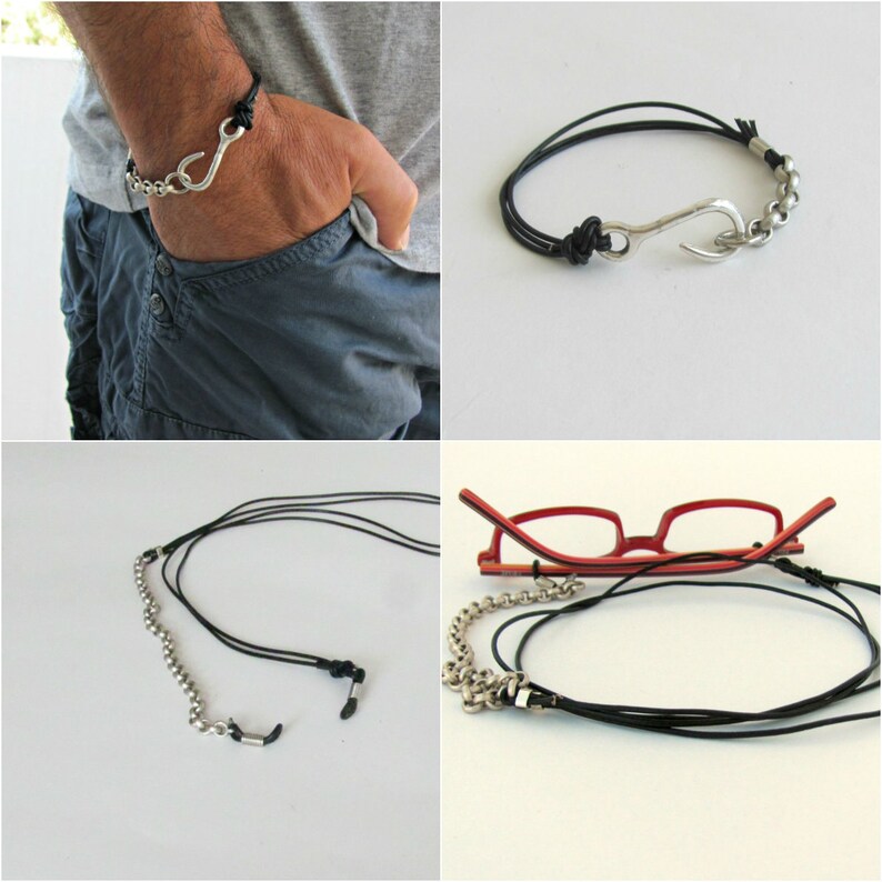 Mens Gift Set Leather Bracelet & Eyeglass Lanyard Etsy