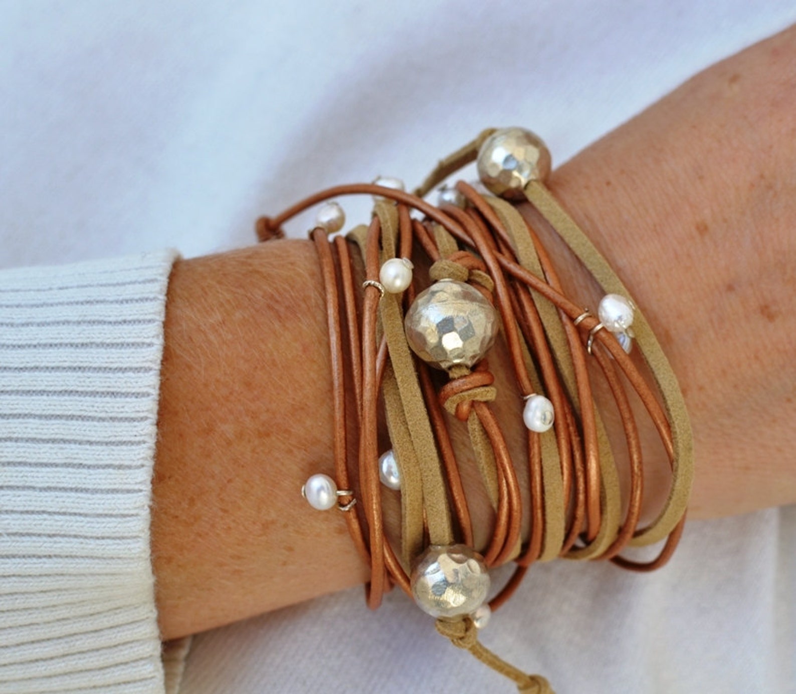 Leather Pearl Necklace Sterling Silver Jewelry Boho Silver Etsy