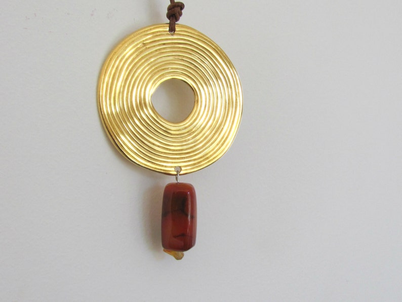 Long Necklace Pendant Gold Circle Medallion Lucite Jewelry Etsy