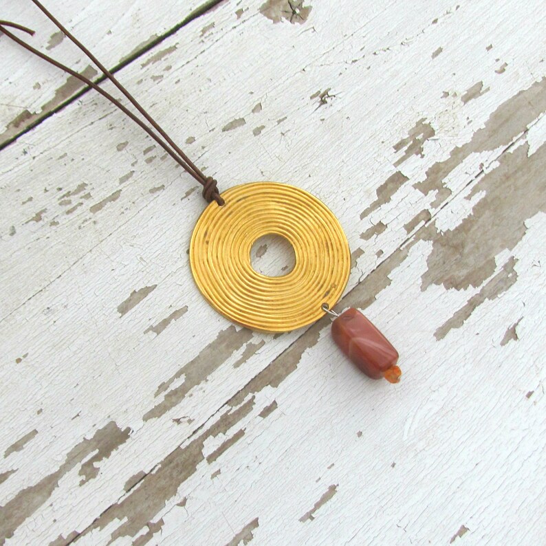 Long Necklace Pendant Gold Circle Medallion Lucite Jewelry Etsy