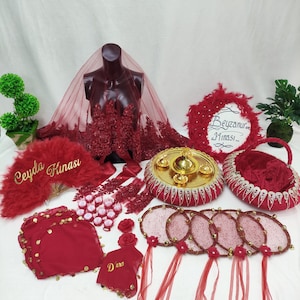 Turkish Henna Night Set – Bridal Henna Ceremony Kit, Red Gold Wedding Set, Kına Gecesi Seti, Bride Gift Set, Engagement Party Decor