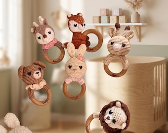 Personalized Handmade Baby Rattle, Custom Name Newborn Teether Toy, Wooden Montessori Baby Rattle,Unique Baby Shower Gift for Boys and Girls