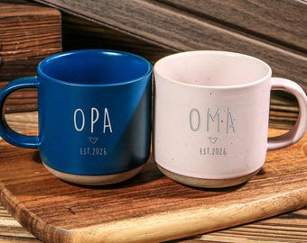 Personalized Engraved Pottery Coffee Mug,Gift for grandparents,Grandparent Pregnancy Announcement