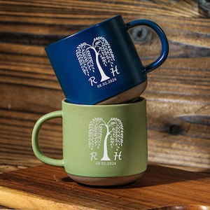 Engraved Willow Anniversary 9th Couple Mug, Custom Wedding Pottery Mug Gift For Him, Personalised 9th Anniversary Gift Idea For husband