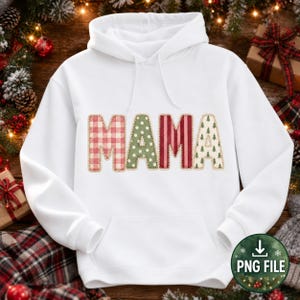 PNG Maman Noël, Motif Noël Maman - Lettres patchwork roses, vertes et rouges