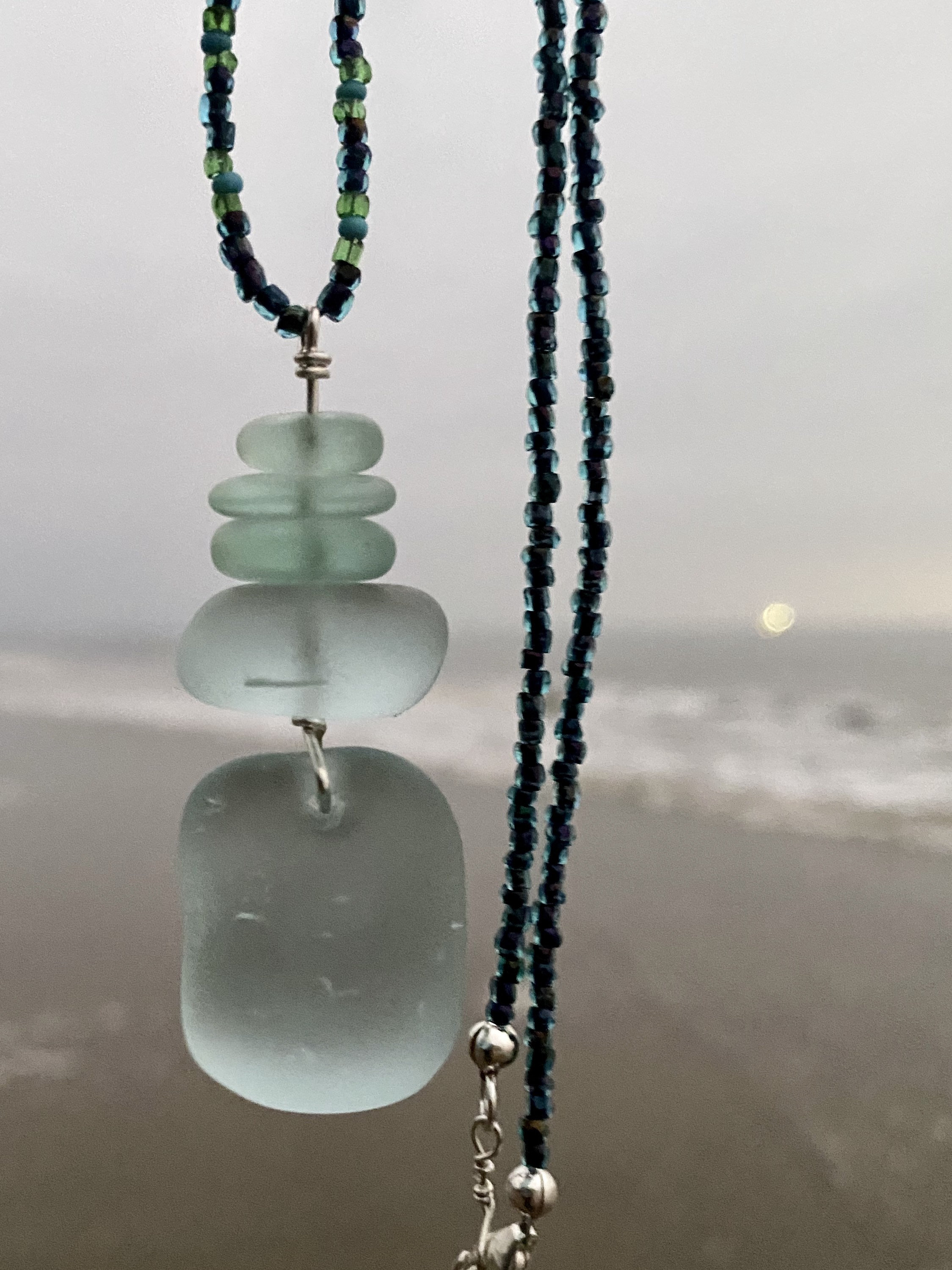 Handmade sea glass beads with sterling silver and Czech seed Etsy