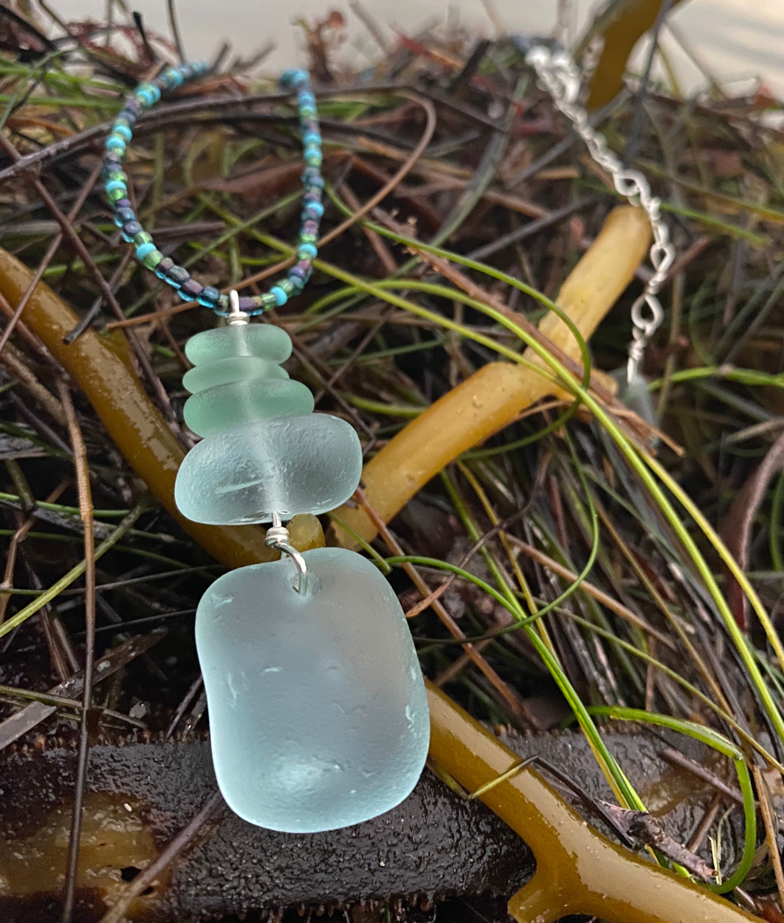 Handmade sea glass beads with sterling silver and Czech seed Etsy